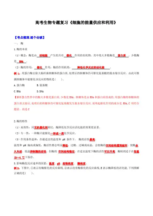 高考生物专题复习《细胞的能量供应和利用》含答案
