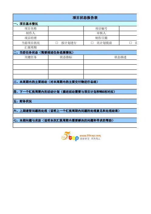 项目状态报告表范例