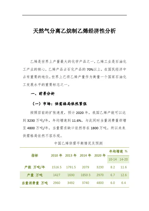 天然气分离乙烷制乙烯经济性分析