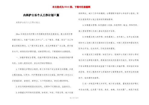 内科护士长个人工作计划5篇