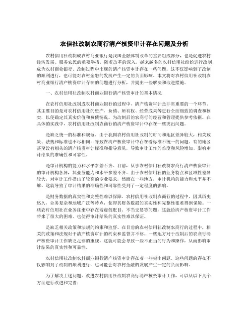 农信社改制农商行清产核资审计存在问题及分析
