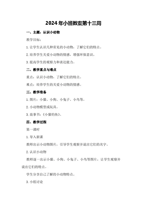 2024年小班教案第十三周