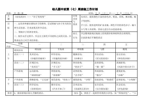 幼儿园中班第七周周计划表