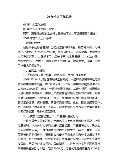 09年个人工作总结
