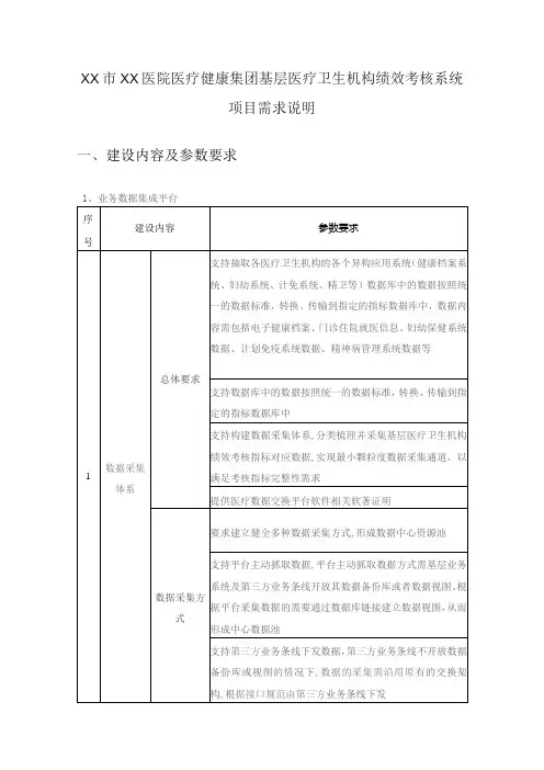 XX市XX医院医疗健康集团基层医疗卫生机构绩效考核系统项目需求说明