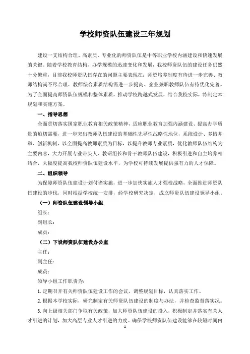 学校师资队伍建设三年规划