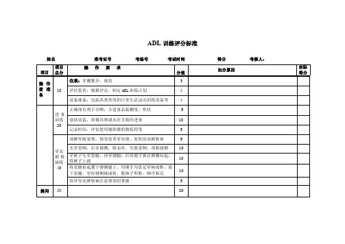 日常生活活动的指导训练技术评分标准精选全文完整版