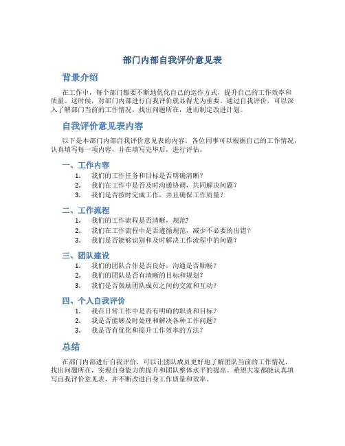部门内部自我评价意见表