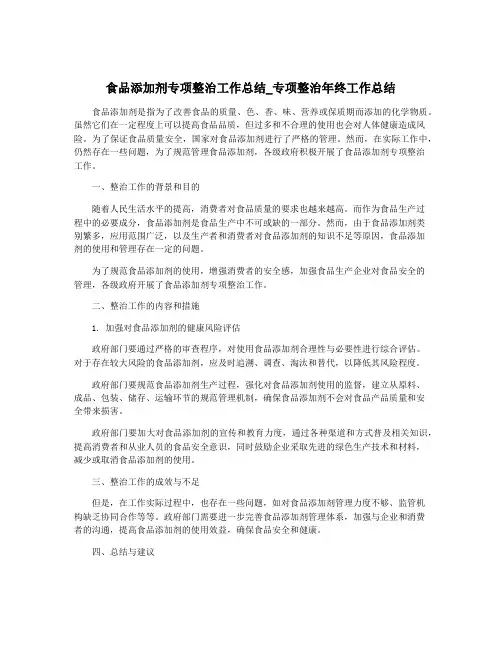 食品添加剂专项整治工作总结_专项整治年终工作总结