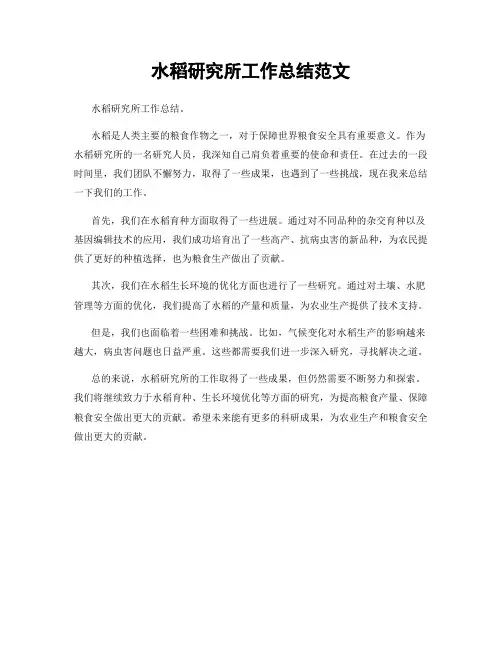 水稻研究所工作总结范文