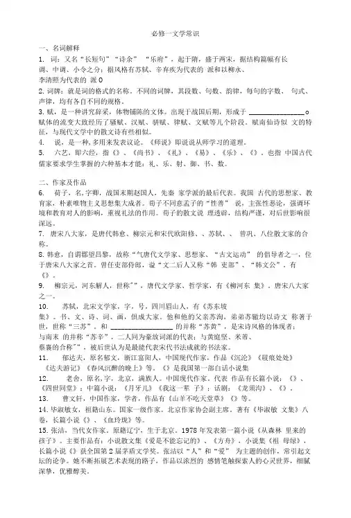 必修一文学常识(填空).doc