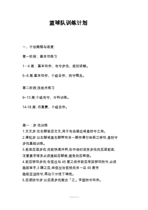 篮球队每周训练计划