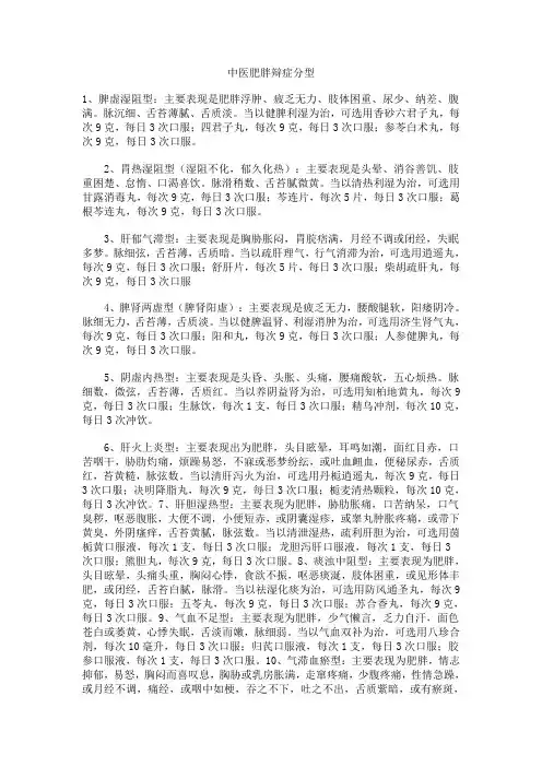 中医肥胖辩症分型
