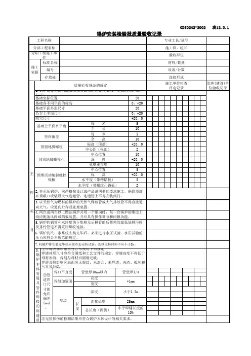 锅炉安装检验批质量验收记录