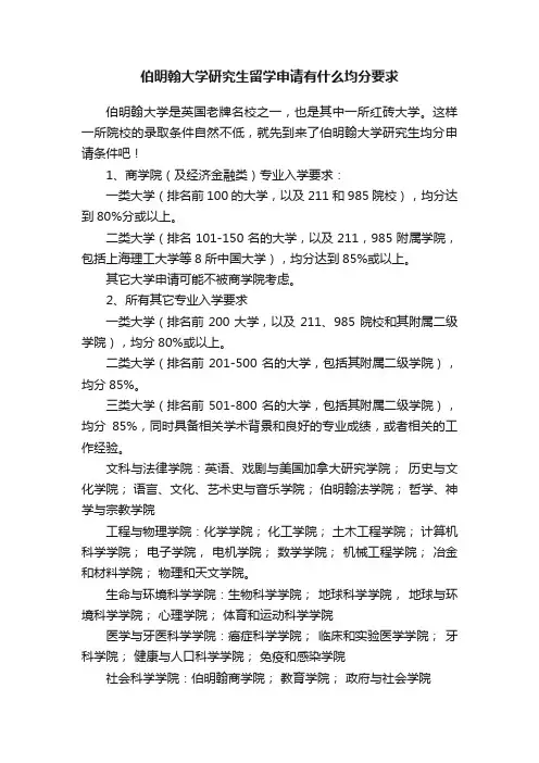 伯明翰大学研究生留学申请有什么均分要求