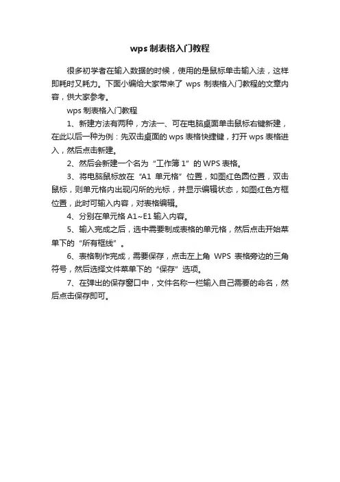 wps制表格入门教程