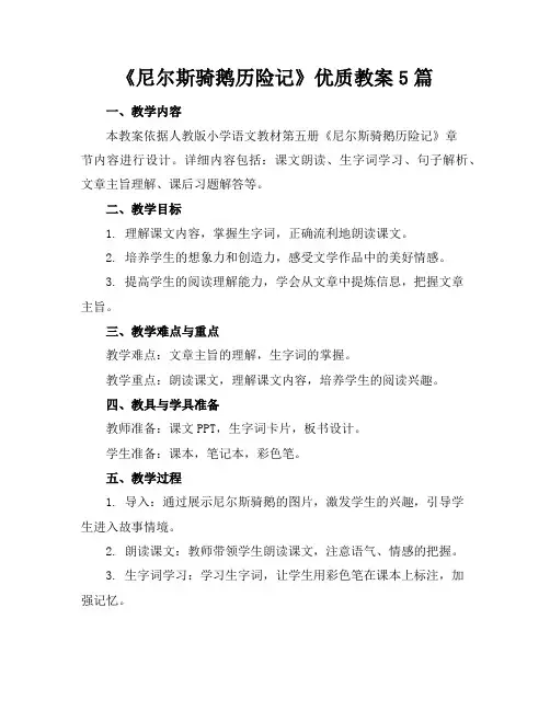 《尼尔斯骑鹅历险记》优质教案5篇