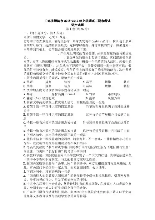 山东省潍坊市2015