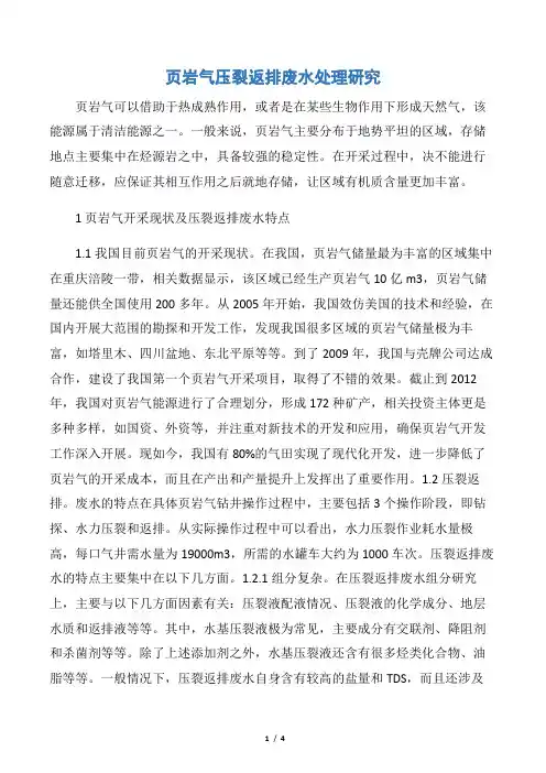 页岩气压裂返排废水处理研究
