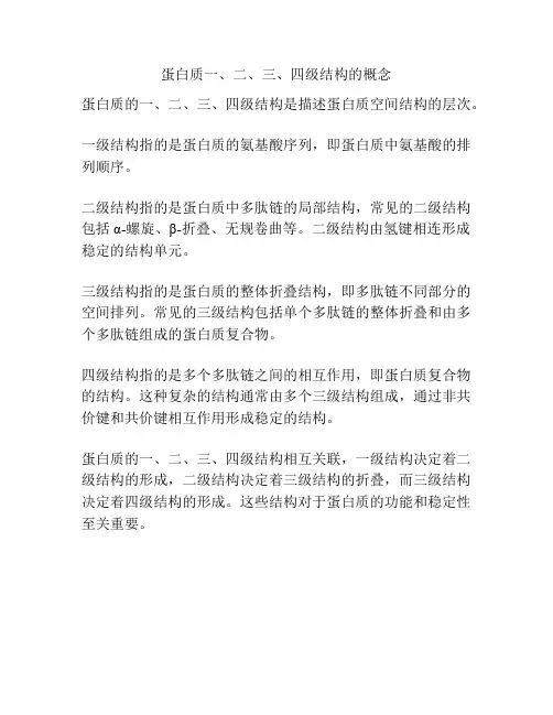 蛋白质一、二、三、四级结构的概念