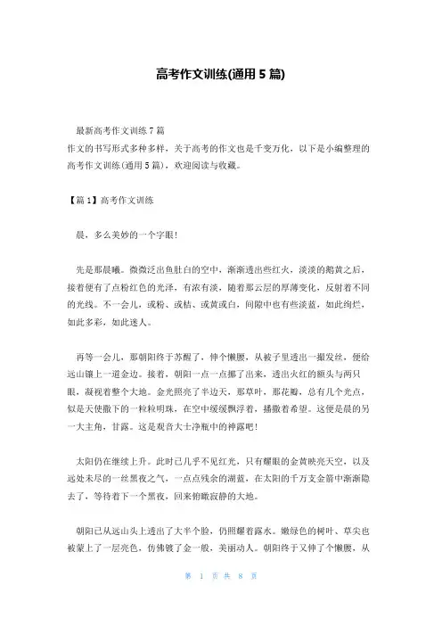 高考作文训练(通用5篇)