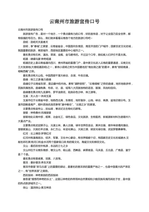 云南州市旅游宣传口号