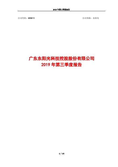 东阳光 2019 第三季度财报