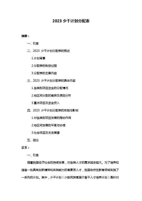 2023少干计划分配表