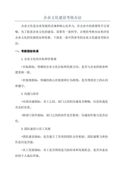 企业文化建设考核办法