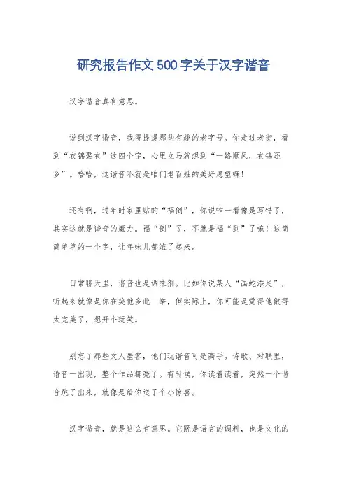 研究报告作文500字关于汉字谐音