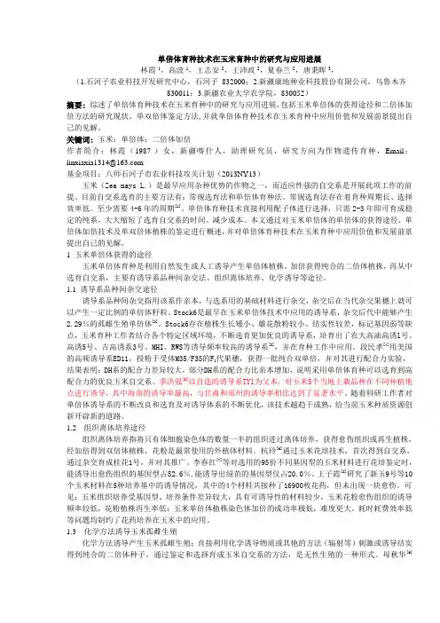 单倍体育种技术在玉米育种中的研究与应用进展