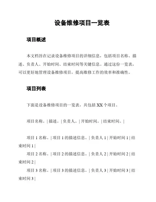 设备维修项目一览表