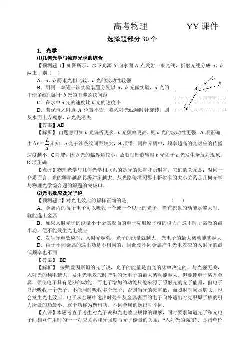 高考前必看的40个物理题(含有详细解析,必看,完美)