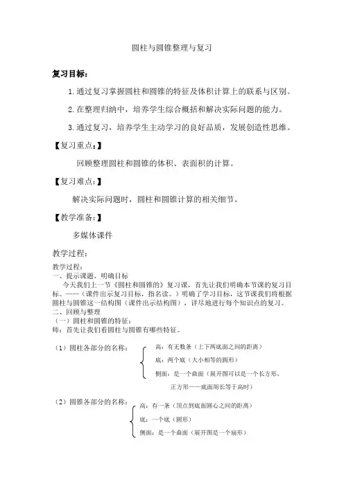《圆柱与圆锥》复习课教案