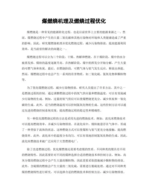 煤燃烧机理及燃烧过程优化