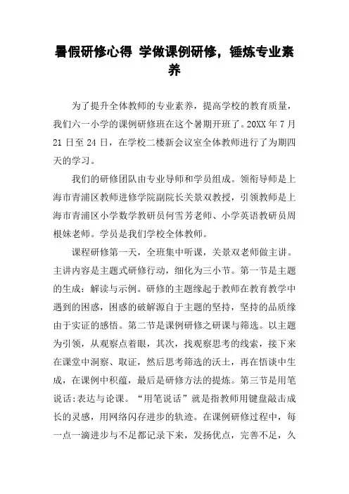 暑假研修心得 学做课例研修,锤炼专业素养
