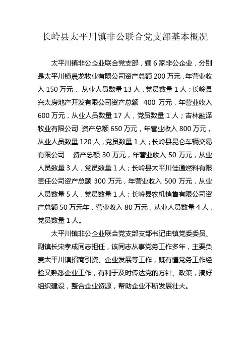 太平川镇非公企业联合党支部基本概况