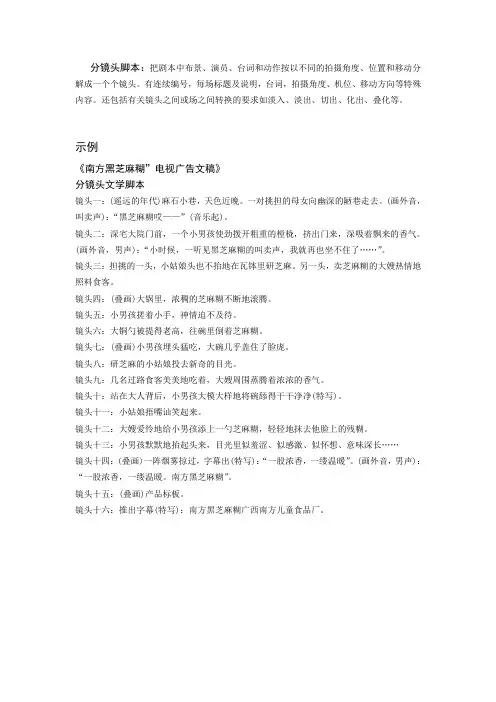分镜头脚本样本