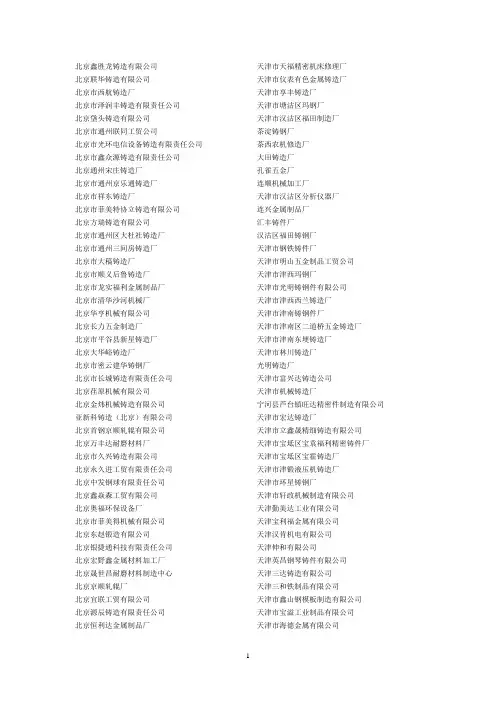 全国铸造企业名单
