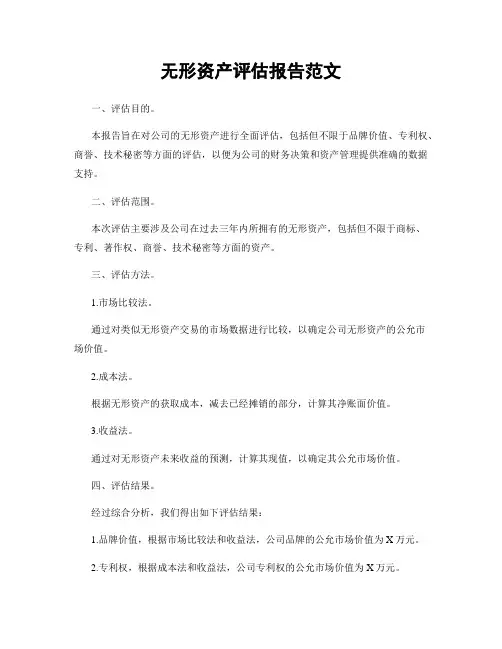 无形资产评估报告范文