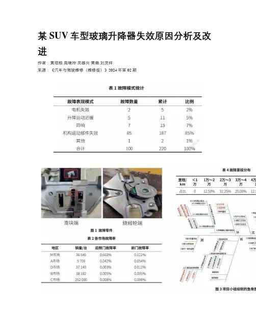 某SUV车型玻璃升降器失效原因分析及改进