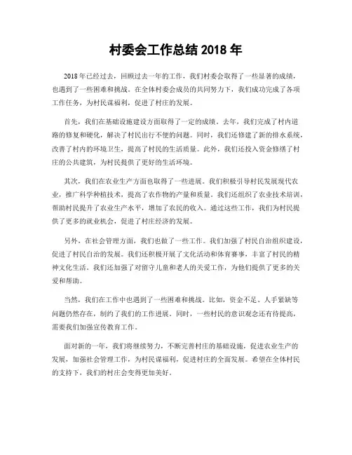 村委会工作总结2018年