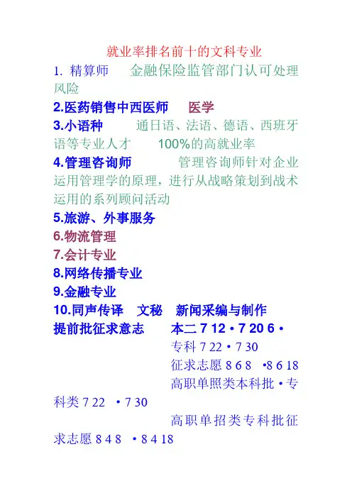 就业率排名前十的文科专业