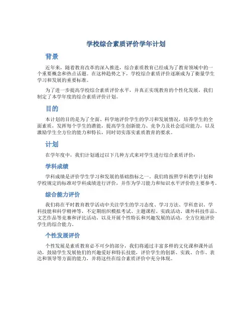学校综合素质评价学年计划