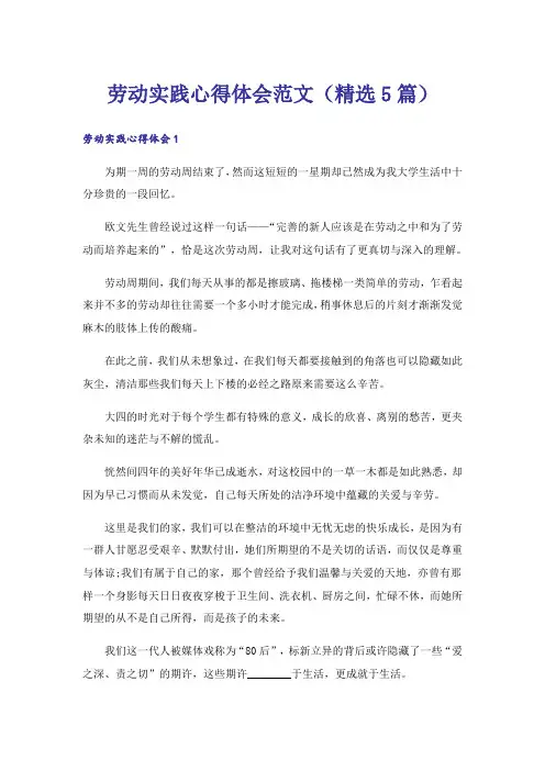 劳动实践心得体会范文(精选5篇)