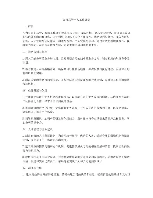 公司高管个人工作计划