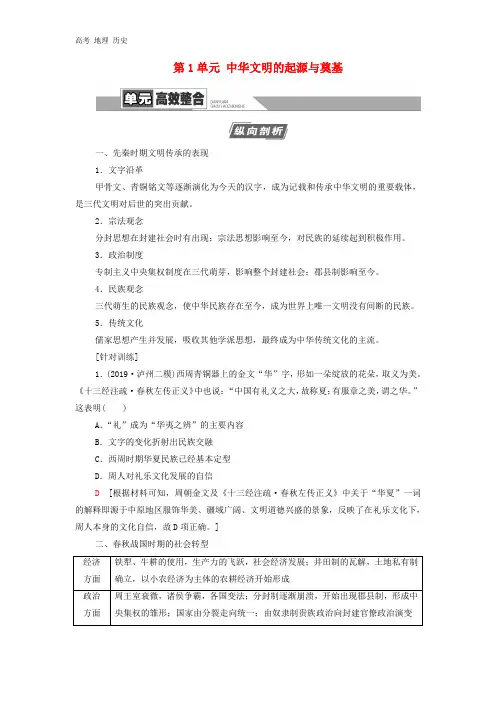2021版高考历史第1部分第1单元中华文明的起源与奠基
