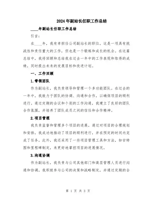 2024年副站长任职工作总结