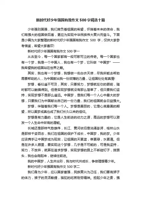 新时代好少年强国有我作文500字精选十篇