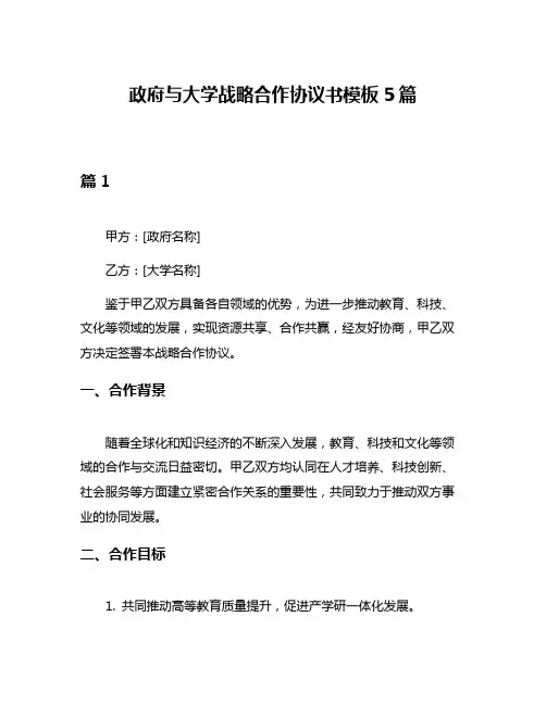 政府与大学战略合作协议书模板5篇